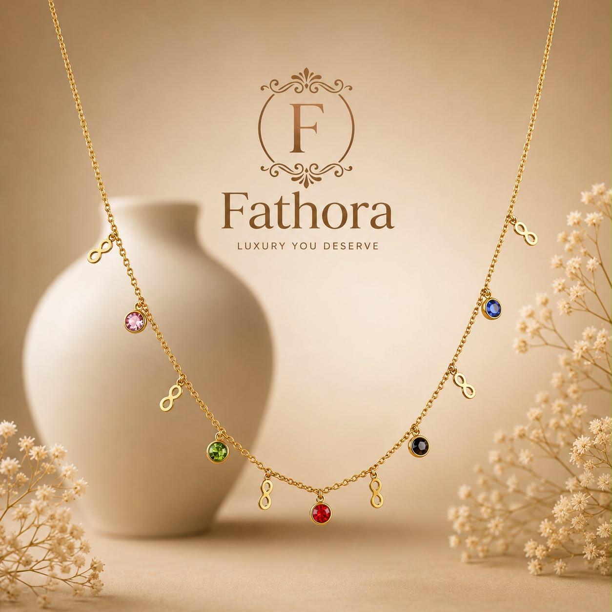 Aeterna Multi-Gem Infinity Necklace by Fathora Collections