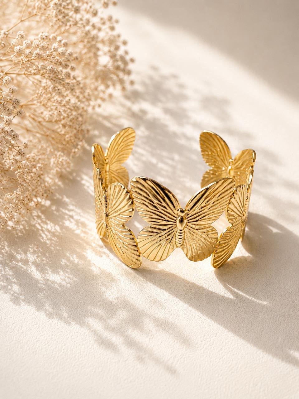 Aura Golden Butterfly Open Bangle by Fathora Collections