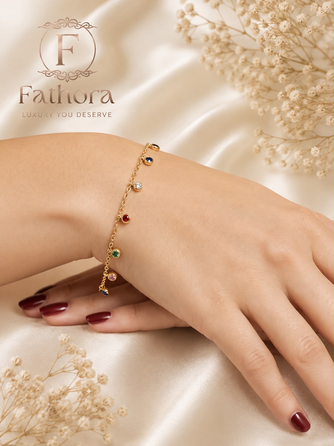 Dainty Rainbow Crystal Charm Bracelet by Fathora Collections