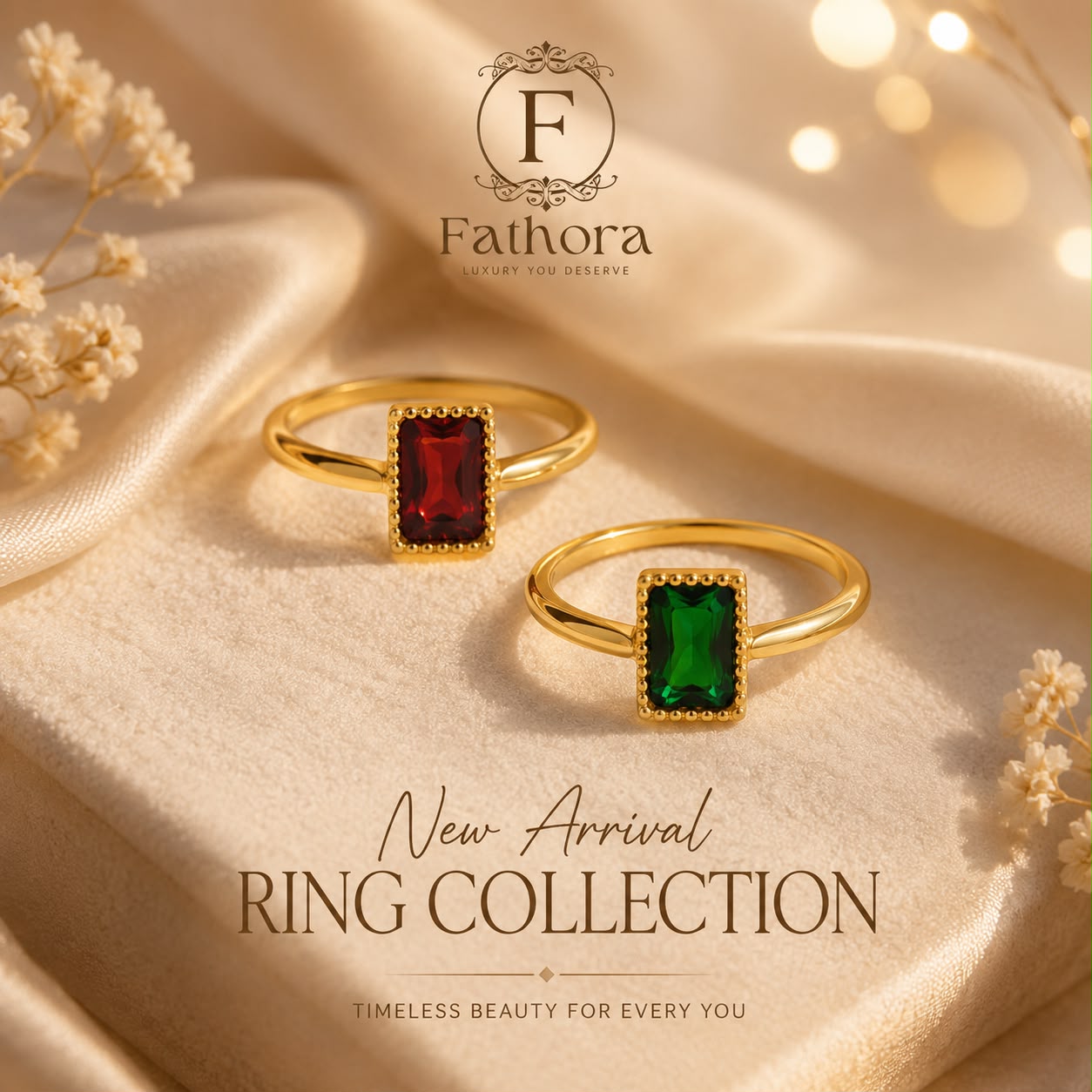 Emerald-cut solitaire ring by Fathora Collections