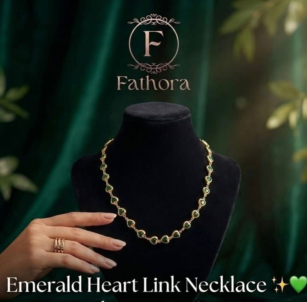 Emerald Heart Link Necklace by Fathora Collections