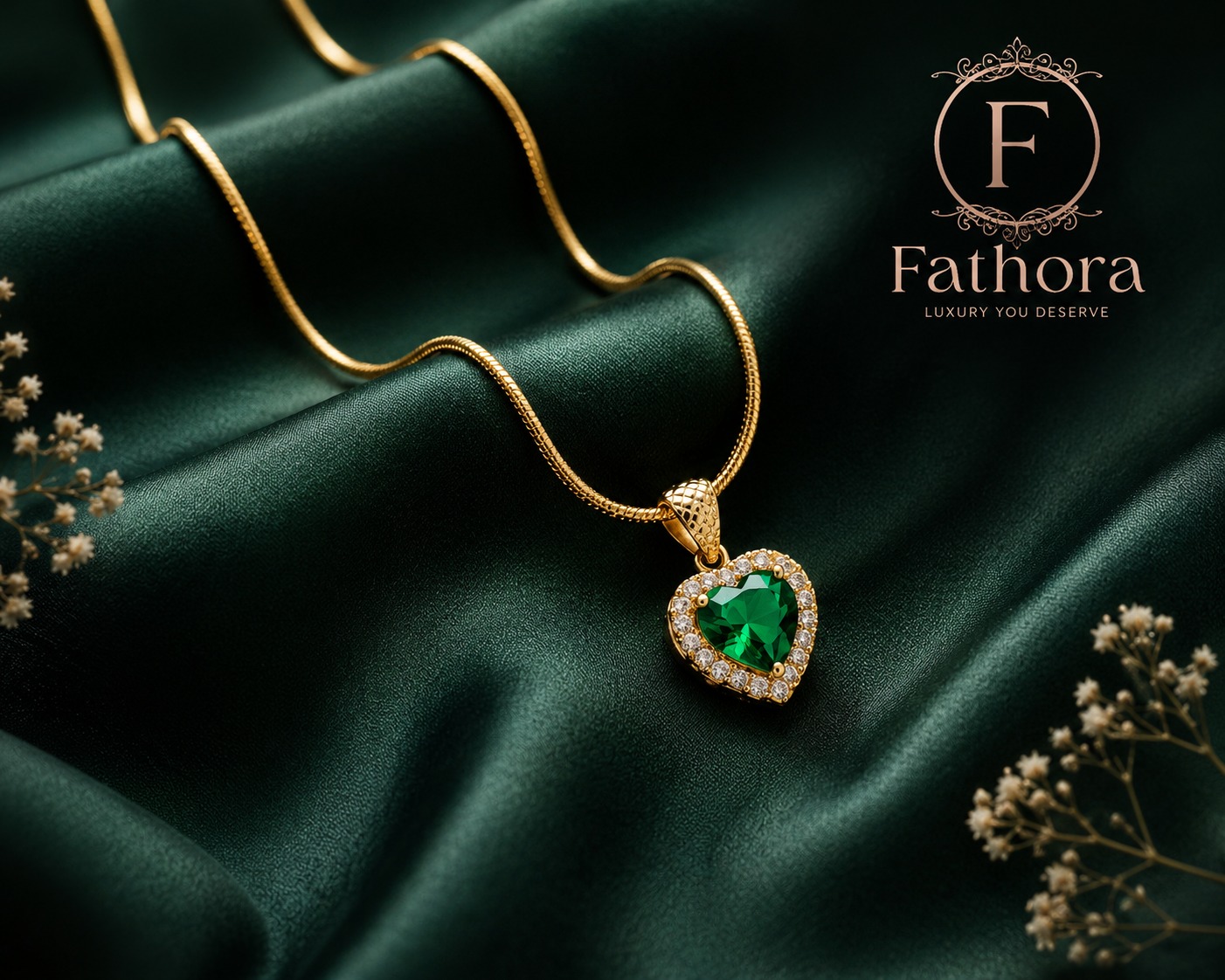 Fathora Majestic Royal Green Heart Pendant by Fathora Collections