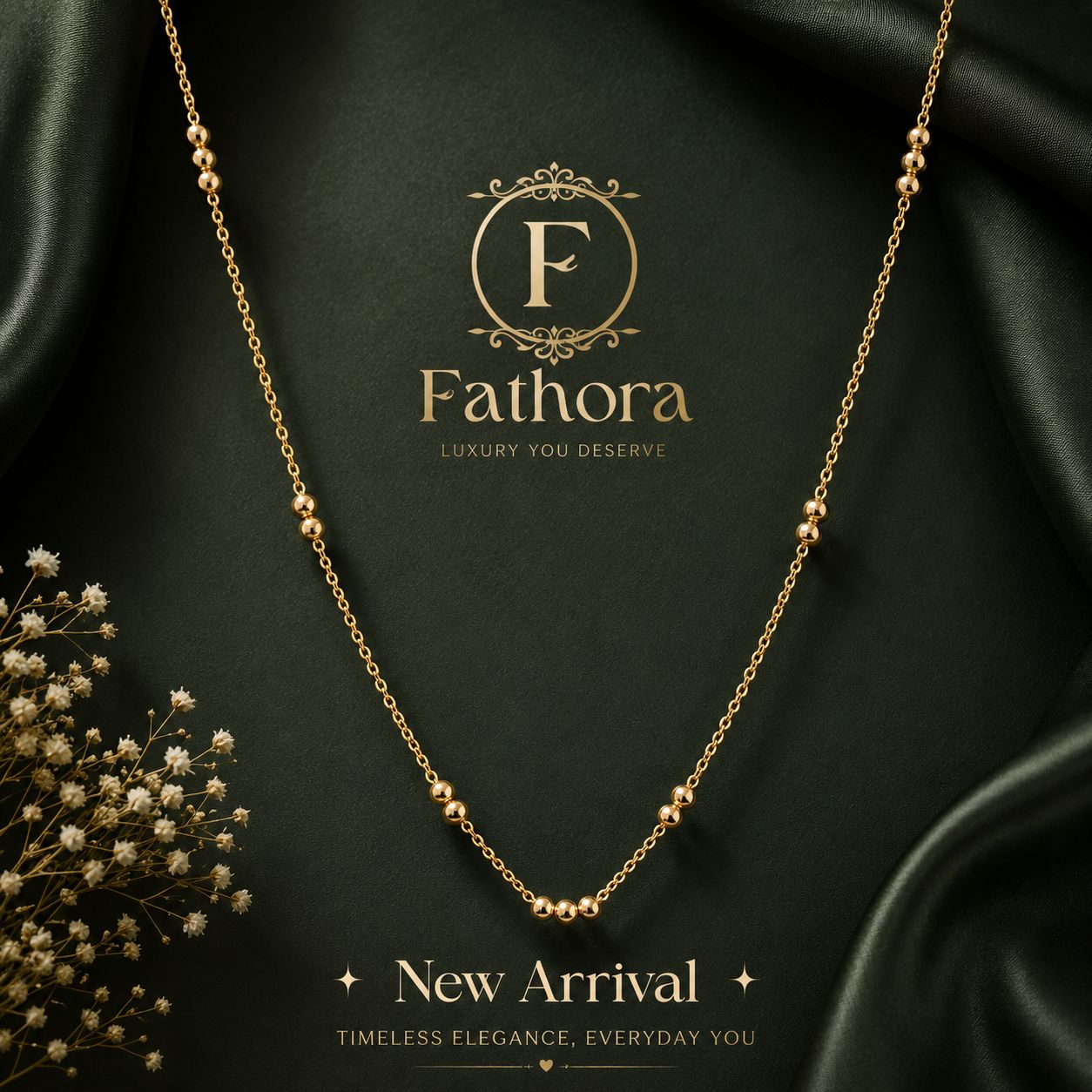 Gold Bead Necklace by Fathora Collections