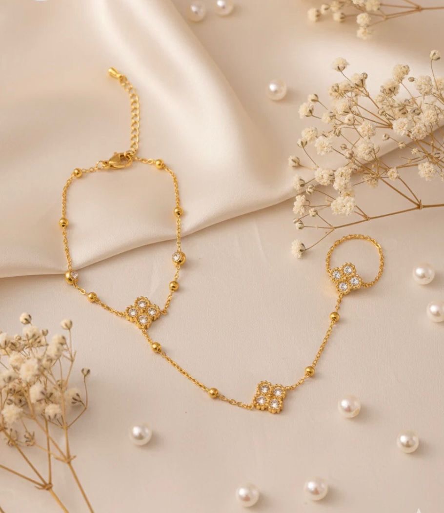 Golden Aura Clover Hand Bracelets by Fathora Collections