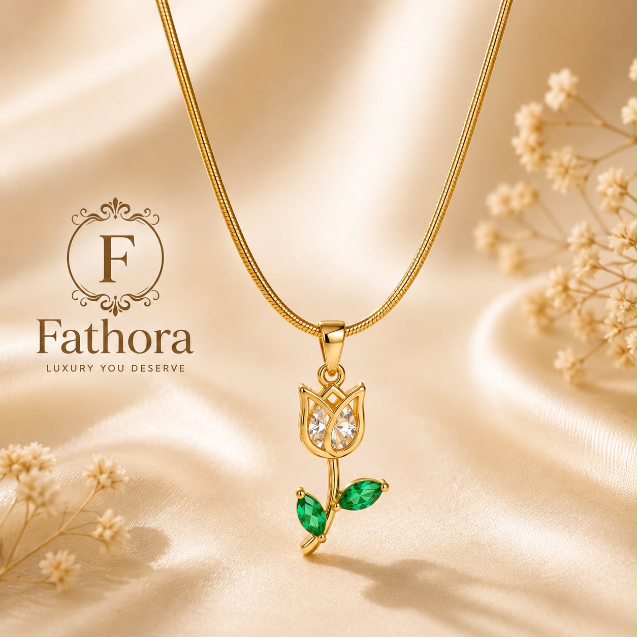 Golden Tulip Blossom Necklace by Fathora Collections