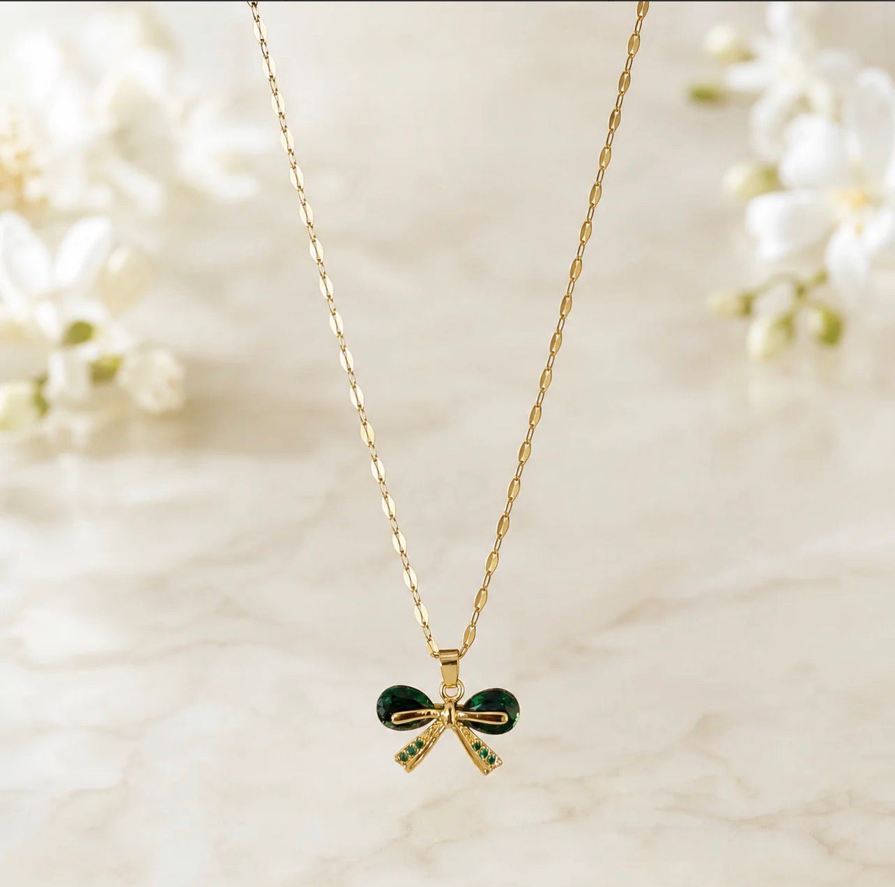 Green Gem Bow Pendant by Fathora Collections