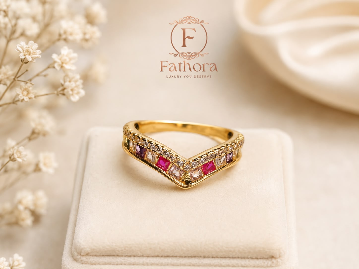 Imperial Jewel-Toned V-Ring by Fathora Collections