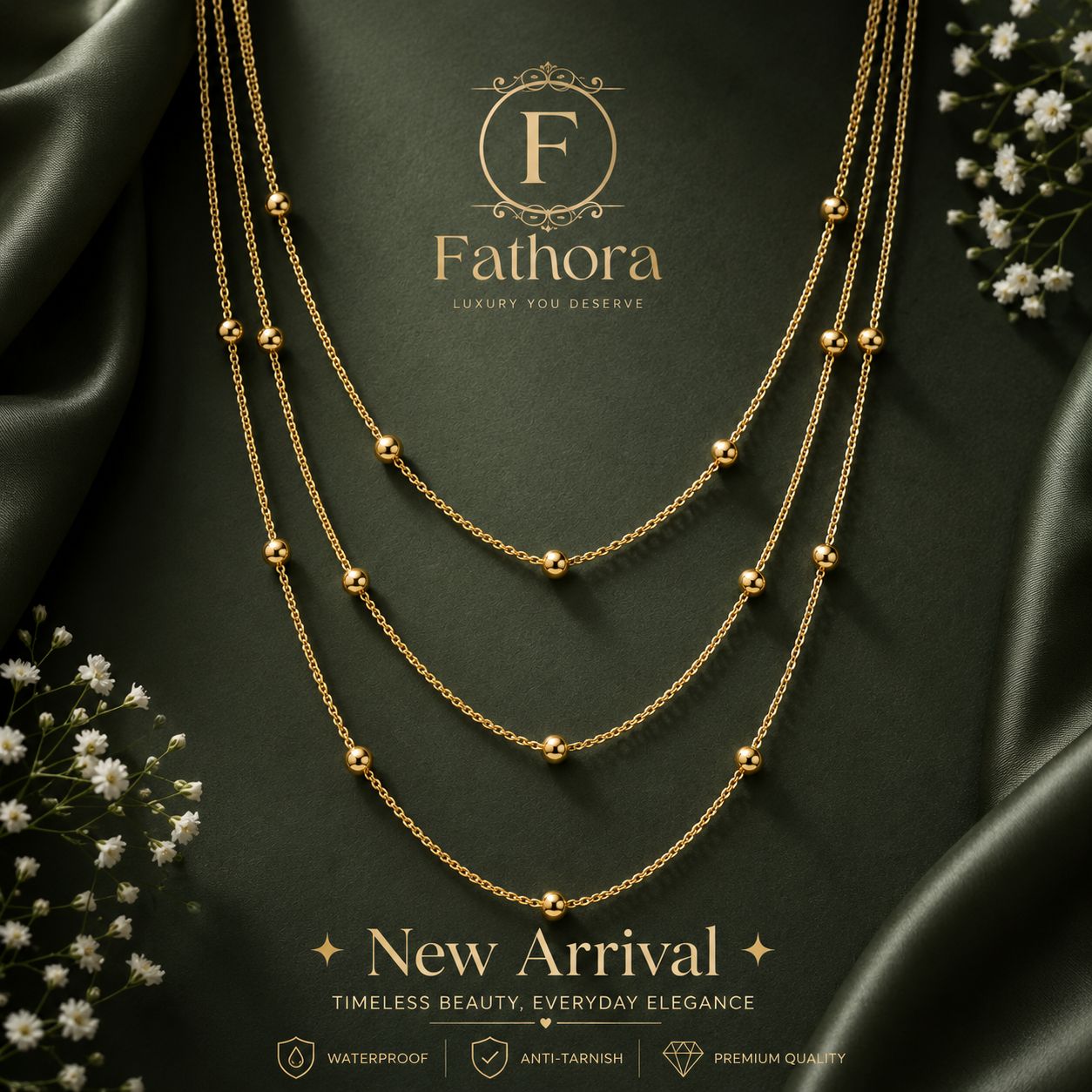 Layered Gold bead Necklace by Fathora Collections