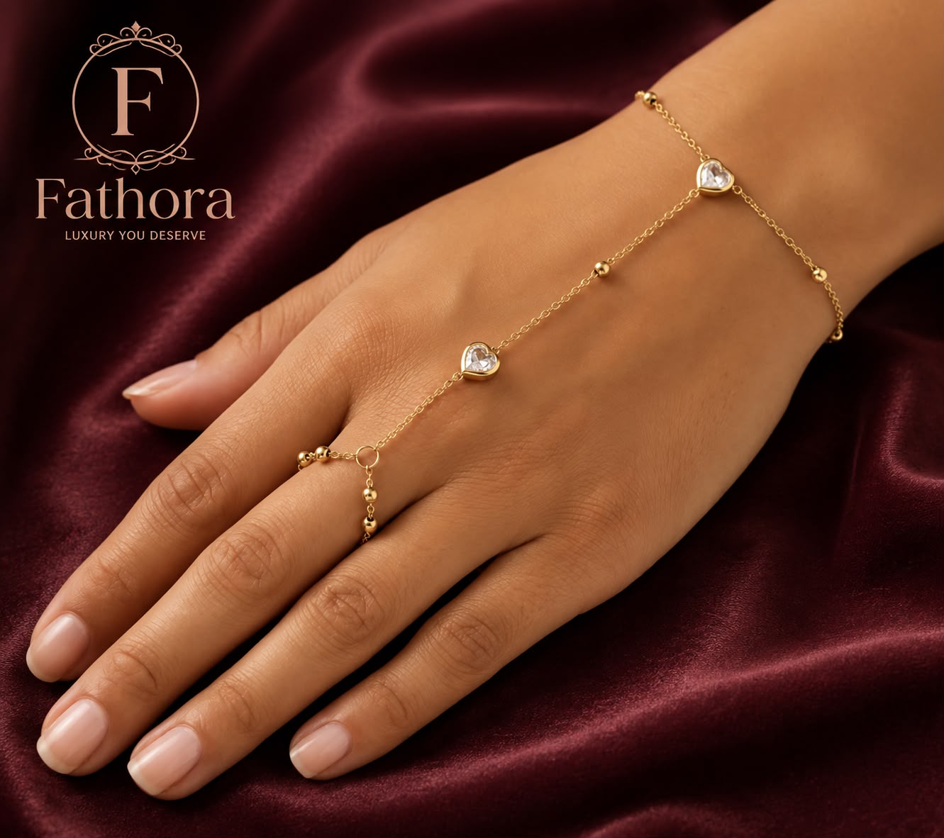 Luminous Heart Hand Chain by Fathora Collections
