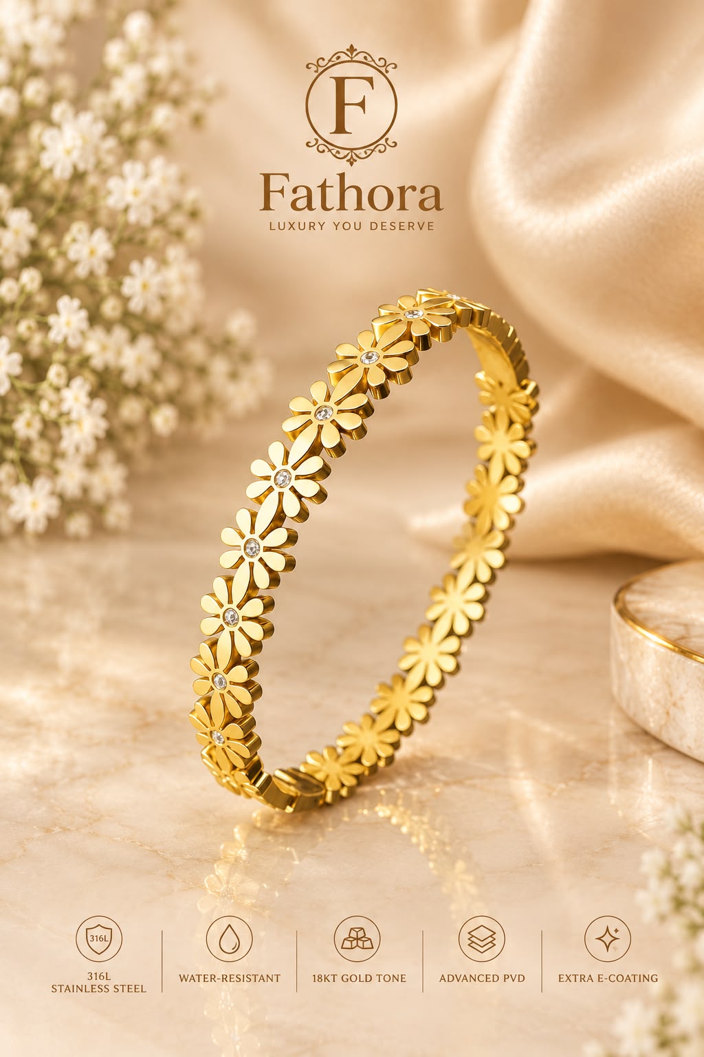 Meadow Daisy Chain Bangle by Fathora Collections