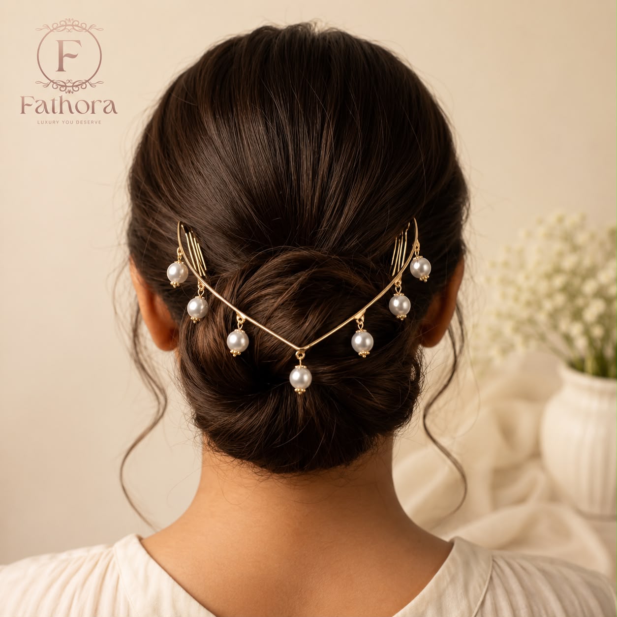 Pearl Dangling V-Shaped Hair Halo by Fathora Collections