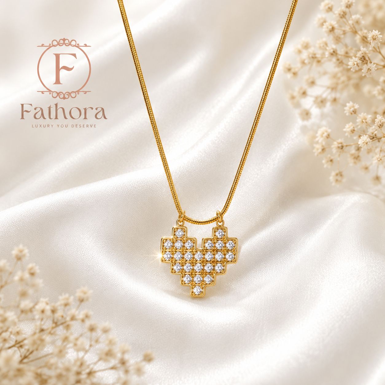 Pixel Crystal Heart Necklace by Fathora Collections
