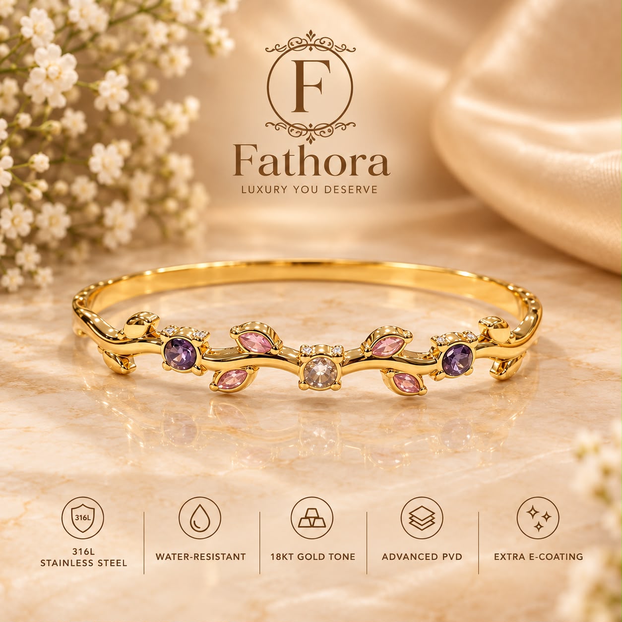 Princess Tulip Floral Bangle by Fathora Collections