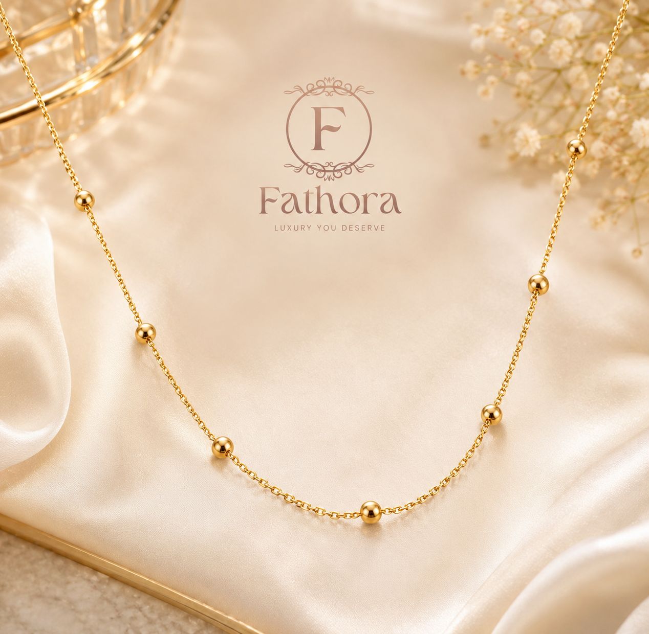 Radiant Gold Bead Necklace by Fathora Collections