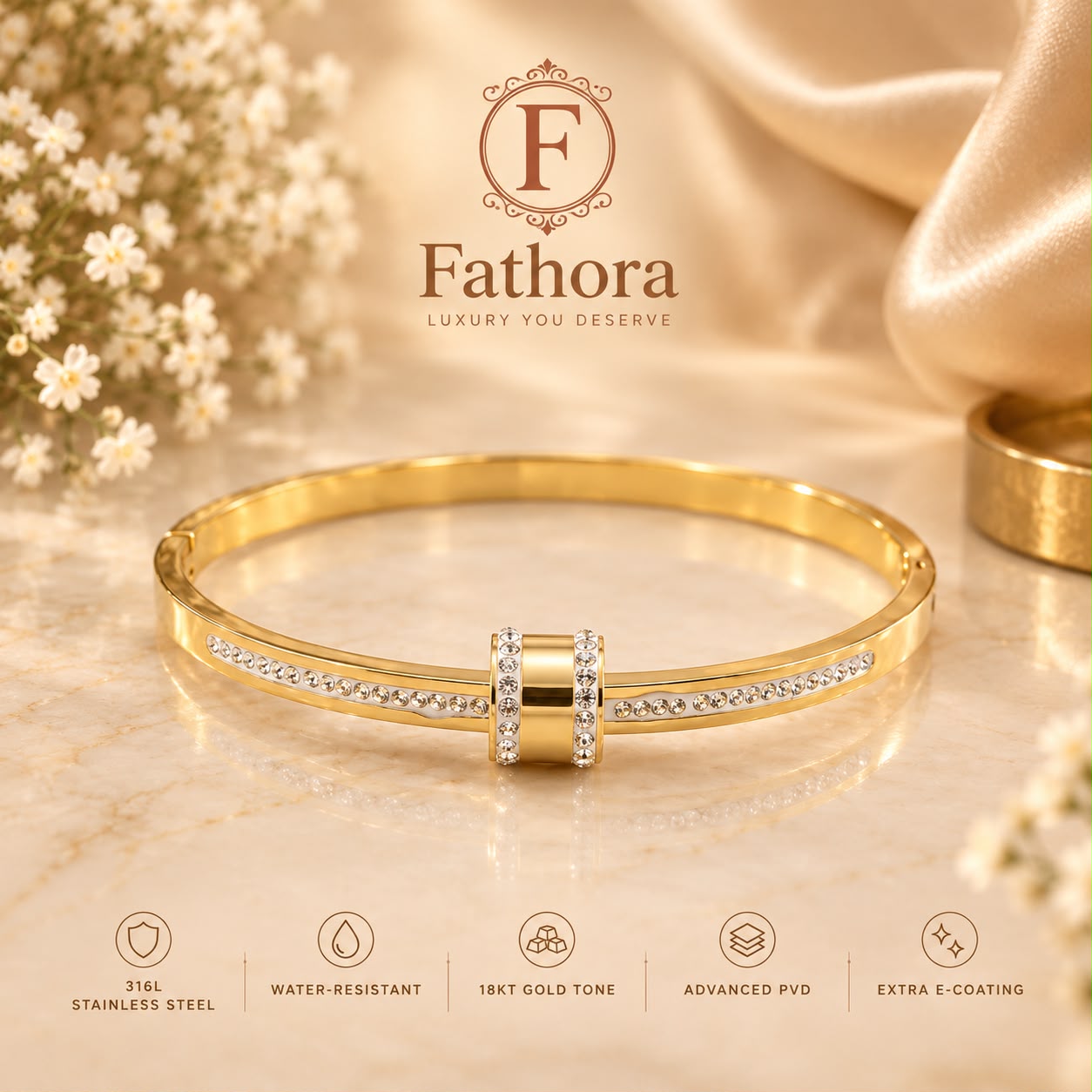 Roman Cylinder Pavé Bangle by Fathora Collections