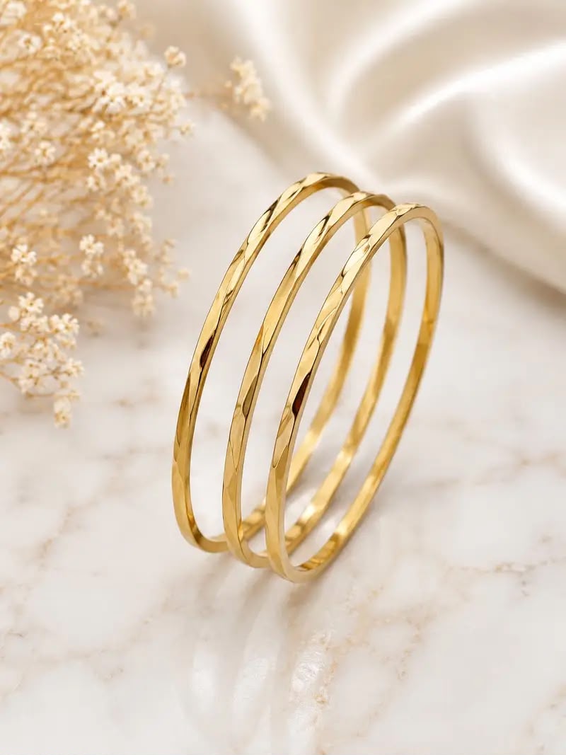 The Amara Textured Trio Bangle Set by Fathora Collections