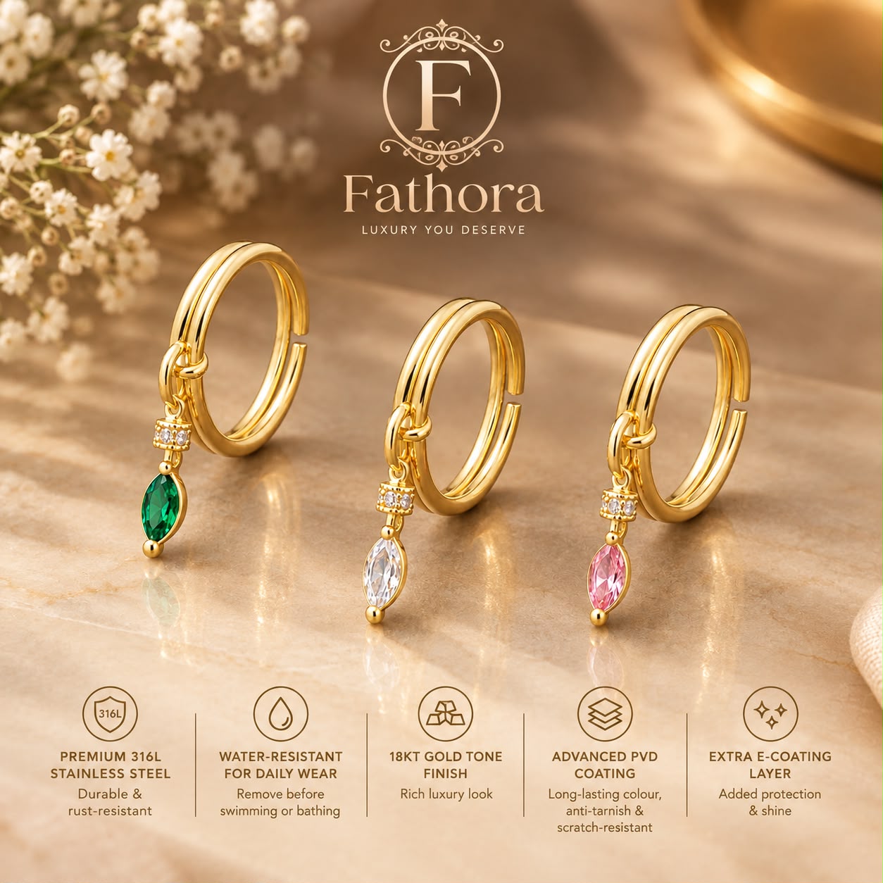 The Iris Marquise Dangle Ring by Fathora Collections