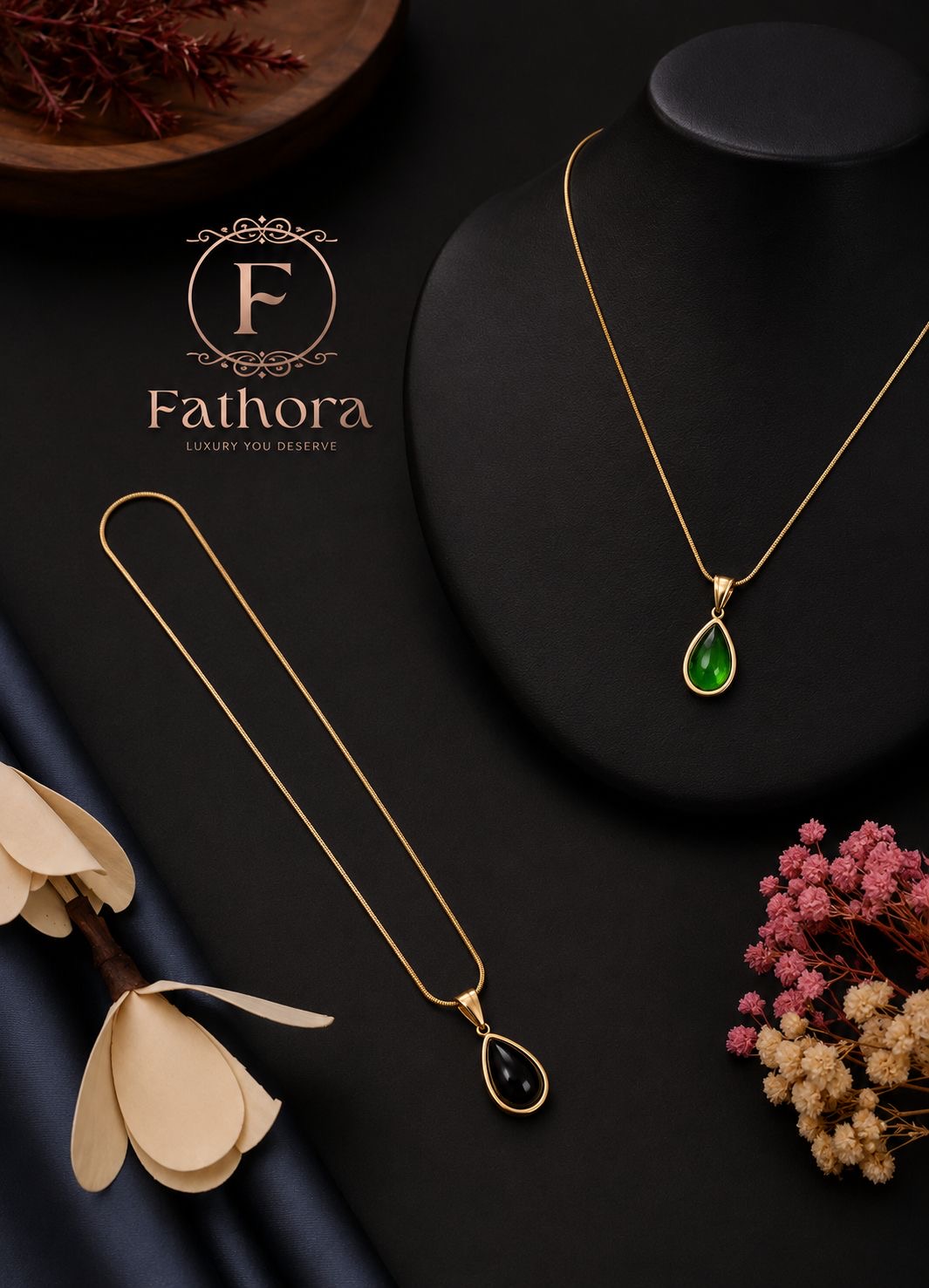Trending Stone Necklace ( Green and Black ) by Fathora Collections