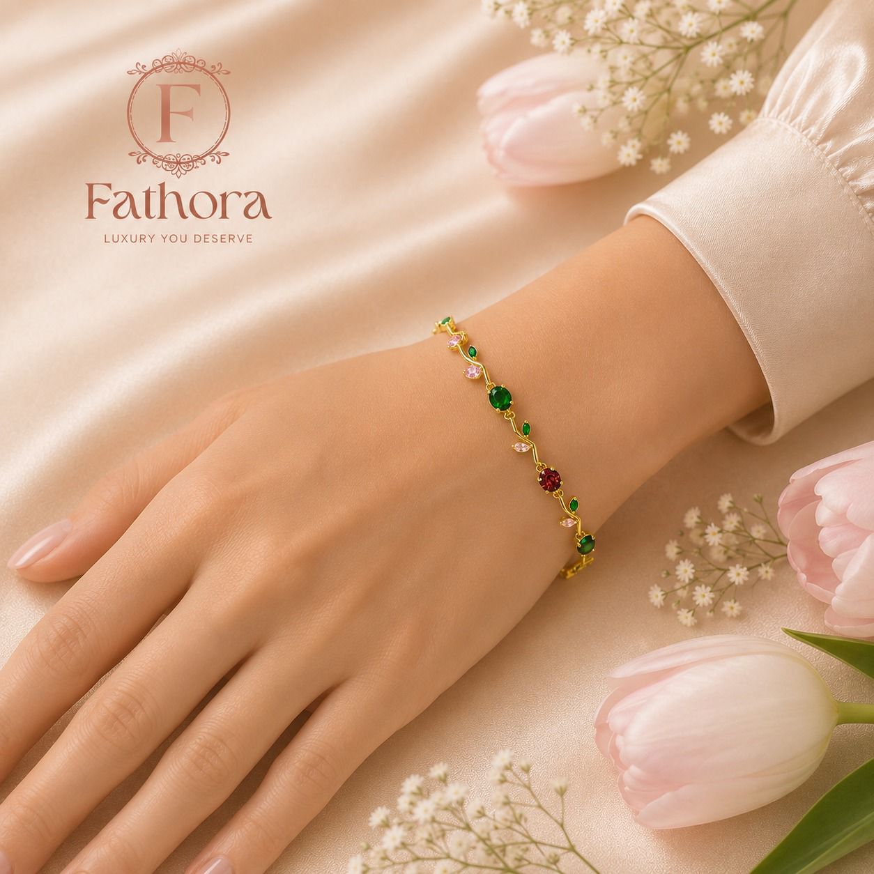 Tulip Emerald Bloom Bracelet by Fathora Collections