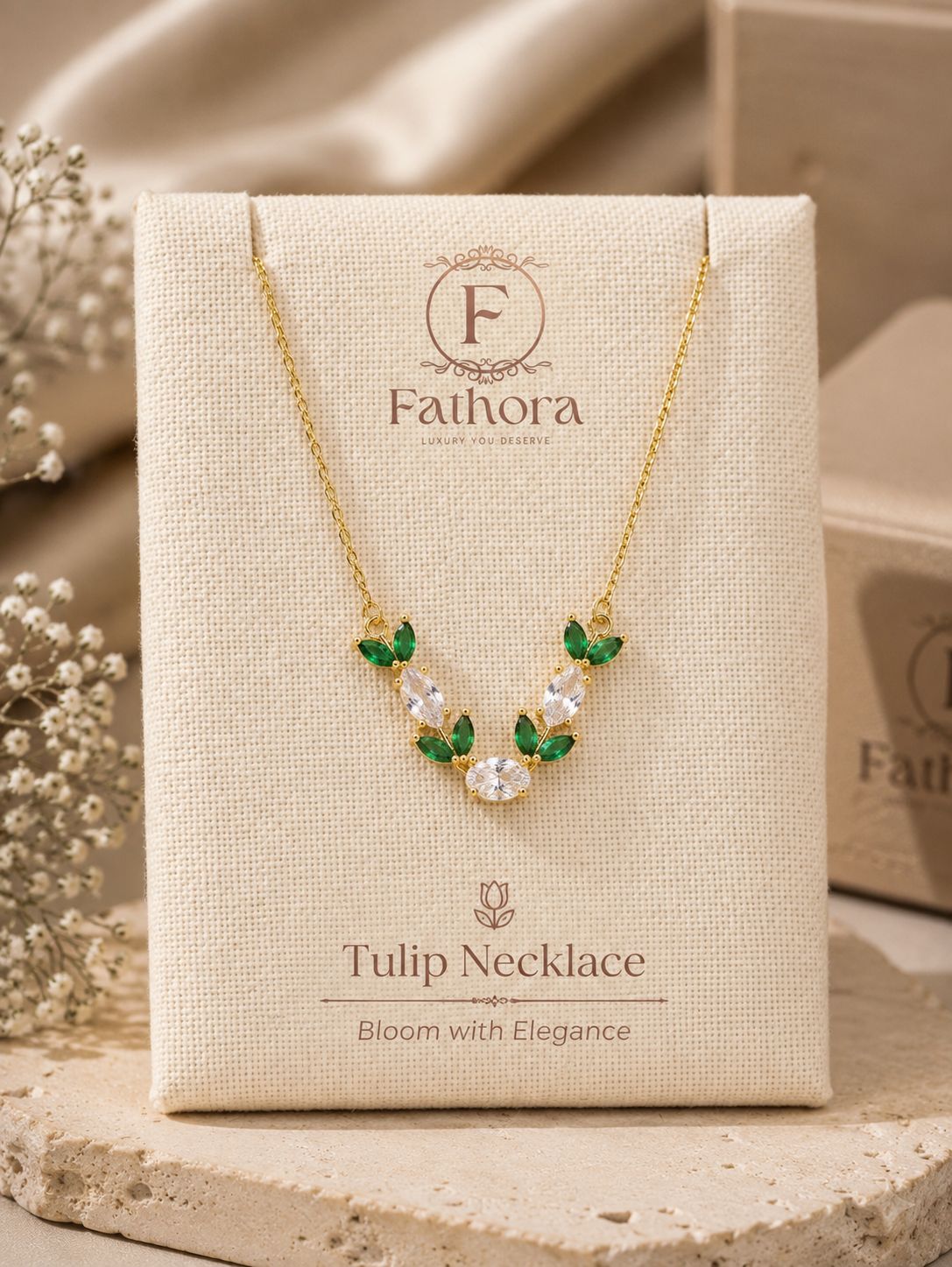 Tulip Emerald Grace Necklace by Fathora Collections