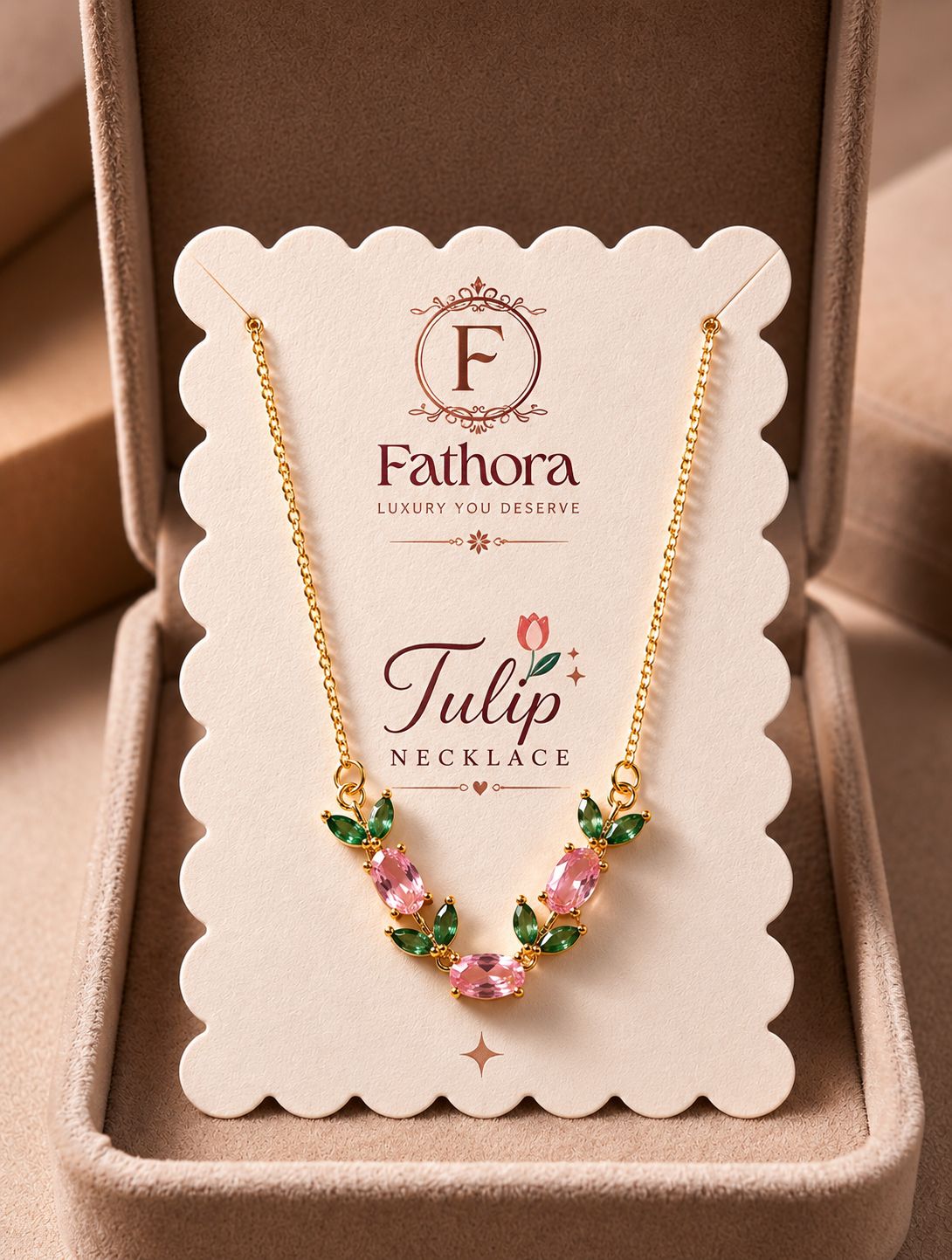 Tulip Rose Bloom Necklace by Fathora Collections