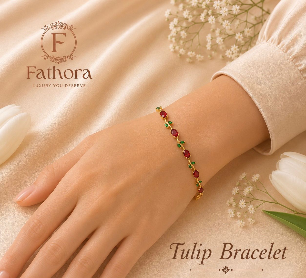 Tulip Ruby Blossom Bracelet by Fathora Collections